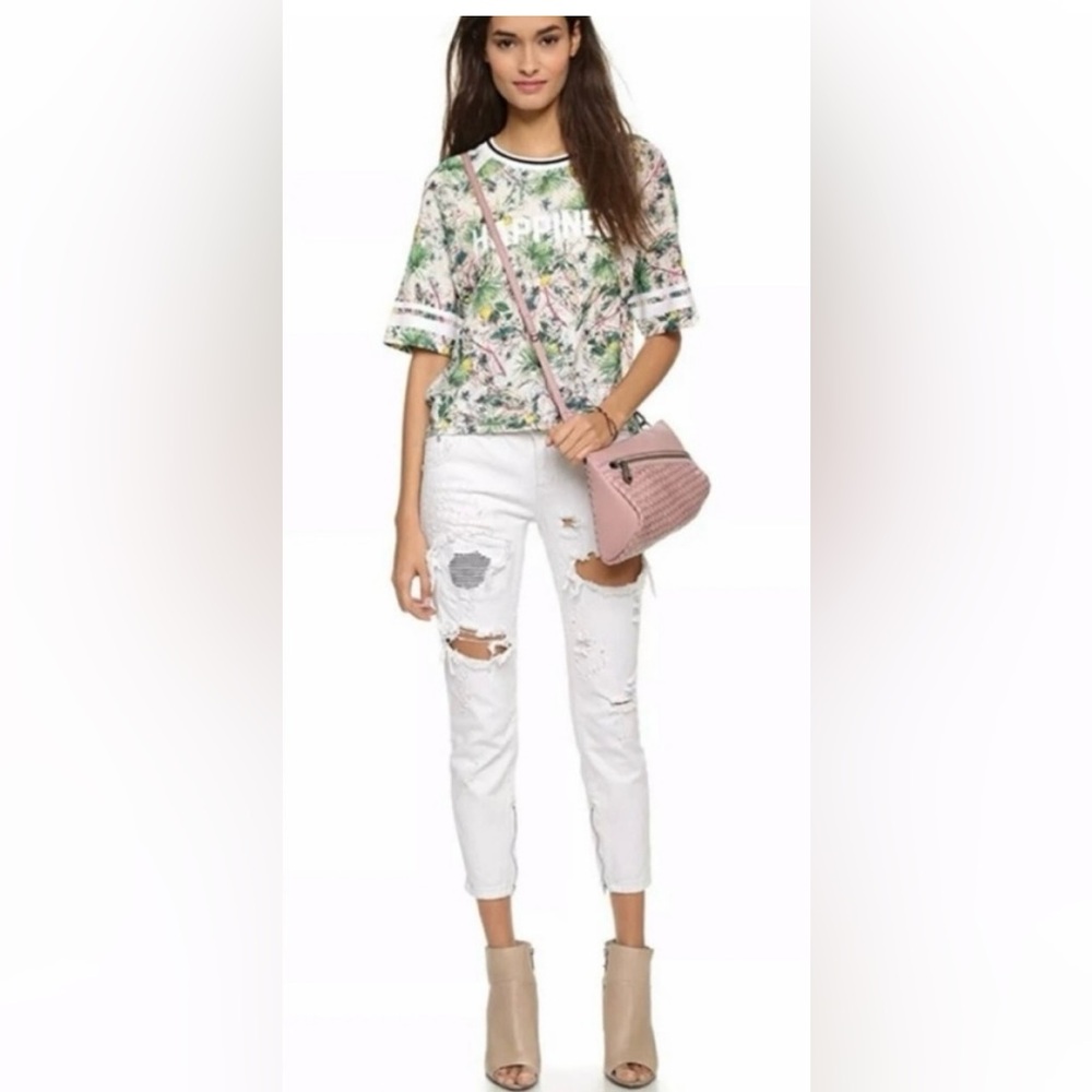 One by One Teaspoon Trashed Freebirds White Jeans Ankle Zip